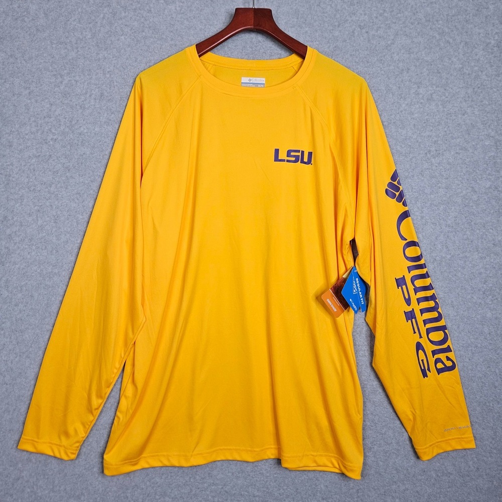 Columbia PFG LSU Tigers Terminal Tackle Shirt Mens XL Yellow Long Sleeve FM0286 - Picture 2 of 9